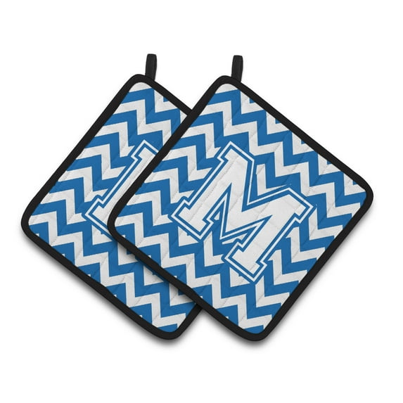 Carolines Treasures CJ1045-MPTHD Letter M Chevron Blue and White Pair of Pot Holders, 7.5HX7.5W, multicolor
