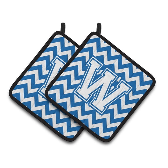 Letter W Chevron Blue and White Pair of Pot Holders