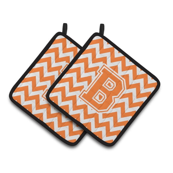 Carolines Treasures CJ1046-BPTHD Letter B Chevron Orange and White Pair of Pot Holders, 7.5HX7.5W, multicolor