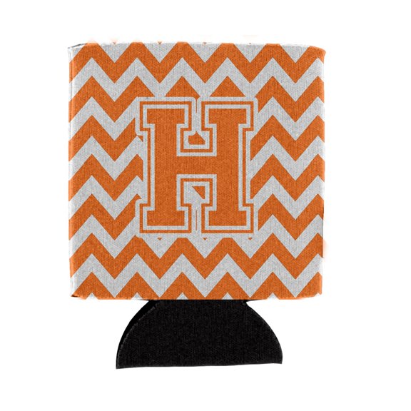 Carolines Treasures CJ1046-HCC Letter H Chevron Orange and White Can or Bottle Hugger Can Hugger multicolor