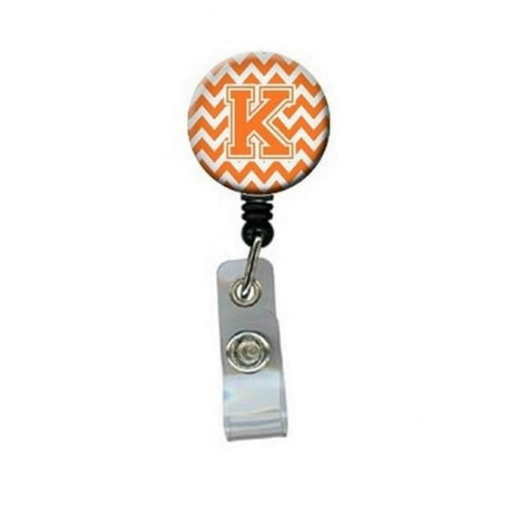 Carolines Treasures CJ1046-KBR Letter K Chevron Orange & White Retractable Badge Reel