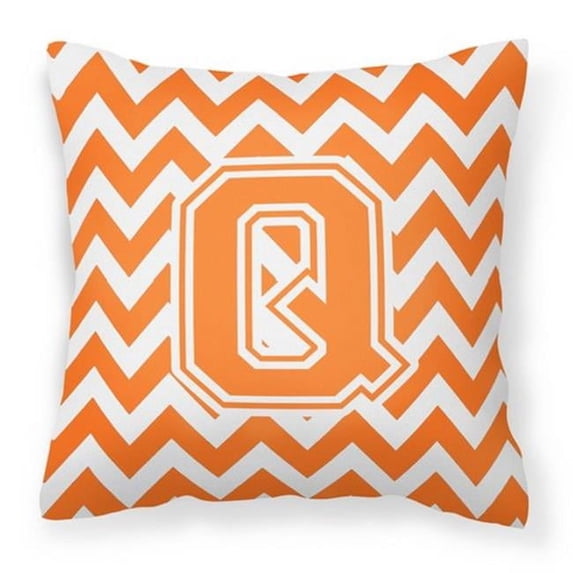 Carolines Treasures CJ1046-QPW1414 Letter Q Chevron Orange & White Fabric Decorative Pillow