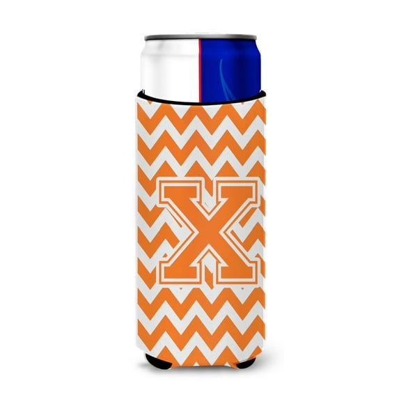 Carolines Treasures CJ1046-XMUK Letter X Chevron Orange and White Ultra Beverage Insulators for slim cans Slim Can