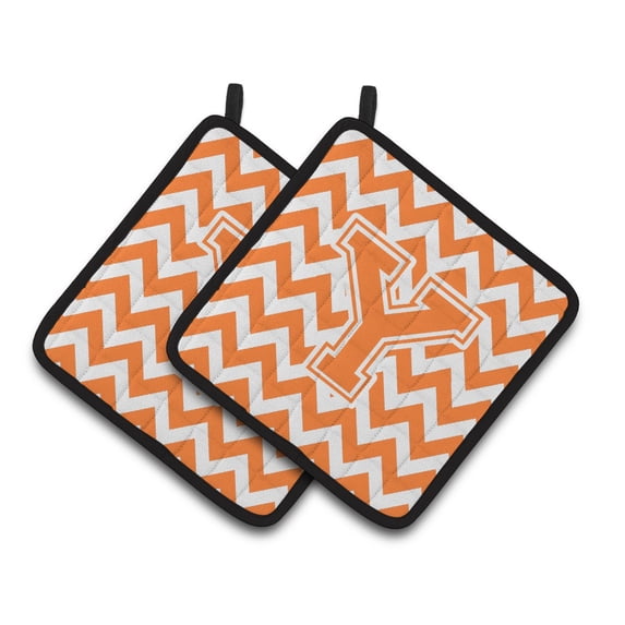 Carolines Treasures CJ1046-YPTHD Letter Y Chevron Orange and White Pair of Pot Holders, 7.5HX7.5W, multicolor