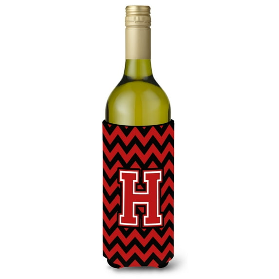 Carolines Treasures CJ1047-HLITERK Letter H Chevron Black and Red Wine Bottle Beverage Insulator Hugger Wine Bottle