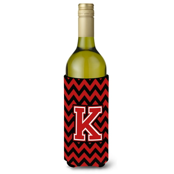 Carolines Treasures CJ1047-KLITERK Letter K Chevron Black and Red Wine Bottle Beverage Insulator Hugger Wine Bottle