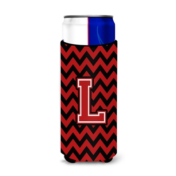 Carolines Treasures CJ1047-LMUK Letter L Chevron Black and Red Ultra Beverage Insulators for slim cans Slim Can