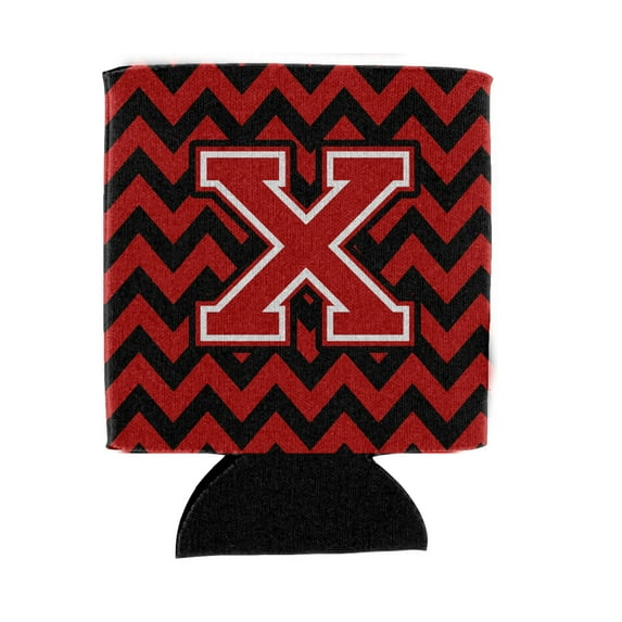 Carolines Treasures CJ1047-XCC Letter X Chevron Black and Red Can or Bottle Hugger Can Hugger multicolor