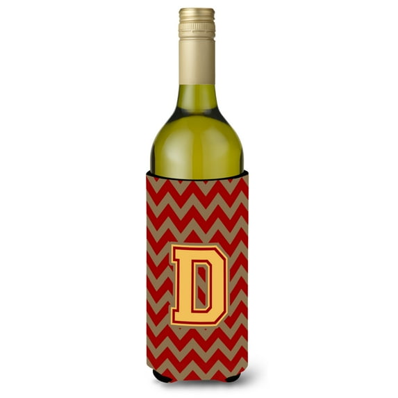 Carolines Treasures CJ1048-DLITERK Letter D Chevron Garnet and Gold Wine Bottle Beverage Insulator Hugger Wine Bottle