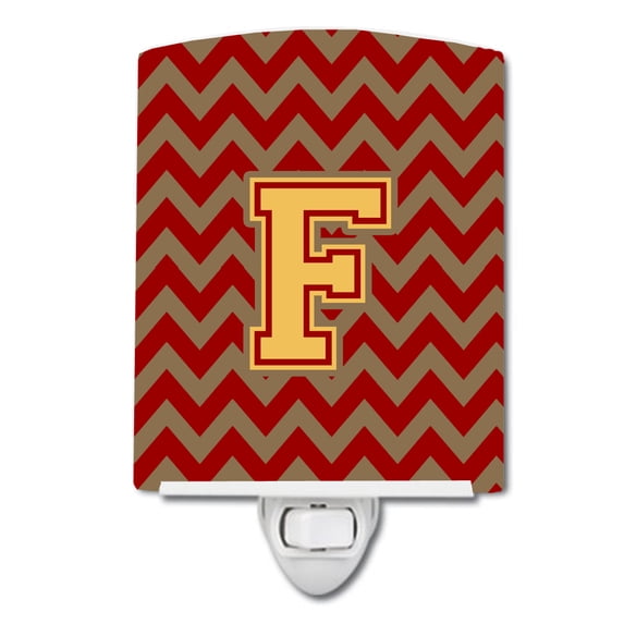 Letter F Chevron Garnet and Gold Ceramic Night Light