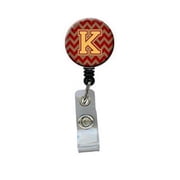 Carolines Treasures CJ1048-KBR Letter K Chevron Garnet & Gold Retractable Badge Reel