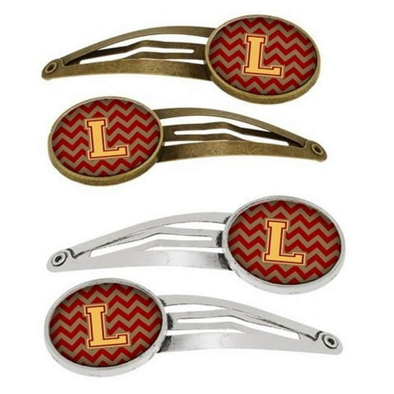Carolines Treasures CJ1048-LHCS4 Letter L Chevron Garnet & Gold Barrettes Hair Clips, Set of 4