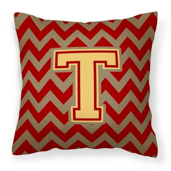 Carolines Treasures CJ1048-TPW1414 Letter T Chevron Garnet & Gold Fabric Decorative Pillow