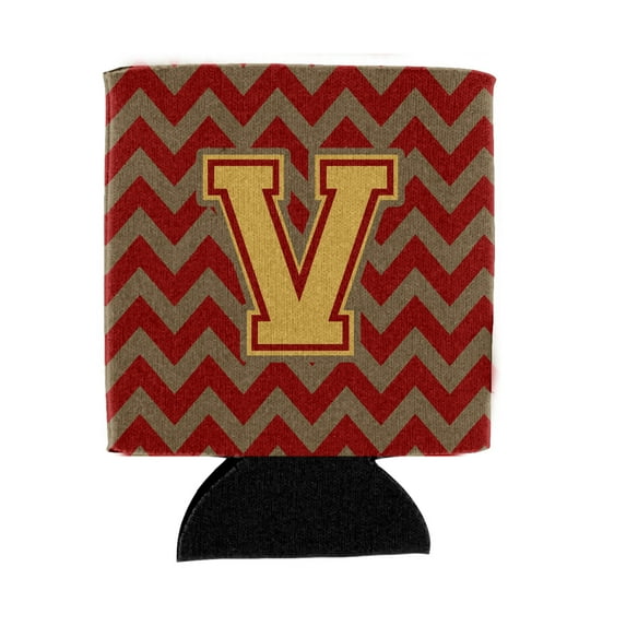 Carolines Treasures CJ1048-VCC Letter V Chevron Garnet and Gold  Can or Bottle Hugger  Can Hugger multicolor