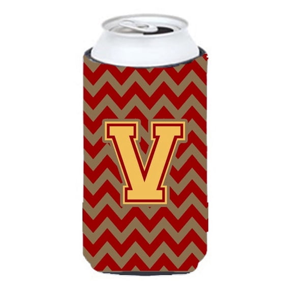 Carolines Treasures CJ1048-VTBC Letter V Chevron Garnet and Gold Tall Boy Beverage Insulator Hugger Tall Boy