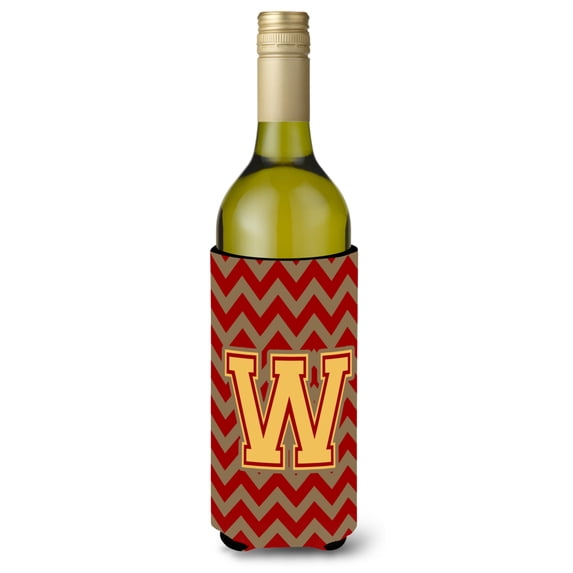 Carolines Treasures CJ1048-WLITERK Letter W Chevron Garnet and Gold Wine Bottle Beverage Insulator Hugger Wine Bottle