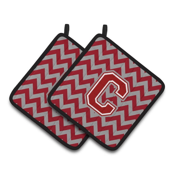 Letter C Chevron Maroon and White Pair of Pot Holders