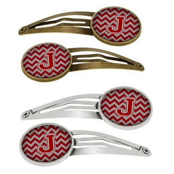 Carolines Treasures CJ1049-JHCS4 Letter J Chevron Maroon & White Barrettes Hair Clips, 0.75 x 0.25 x 2.25 in.