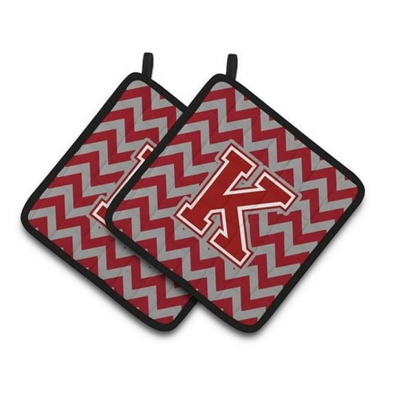 Carolines Treasures CJ1049-KPTHD Letter K Chevron Maroon & White Pair of Pot Holders, 7.5 x 3 x 7.5 in.