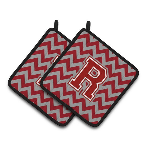 Letter R Chevron Maroon and White Pair of Pot Holders