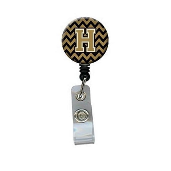 Carolines Treasures CJ1050-HBR Letter H Chevron Black & Gold Retractable Badge Reel, 5 x 1 x 2 in.