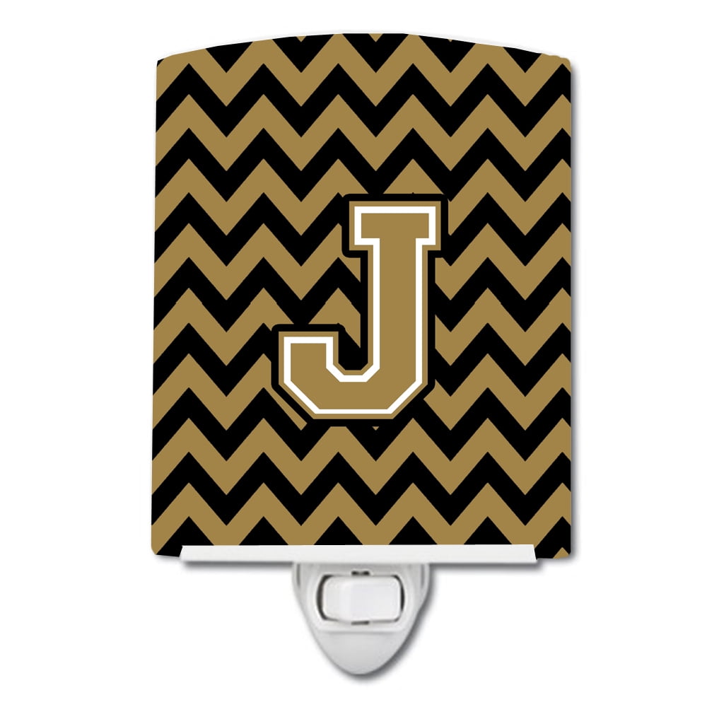 Letter J Chevron Black and Gold Ceramic Night Light