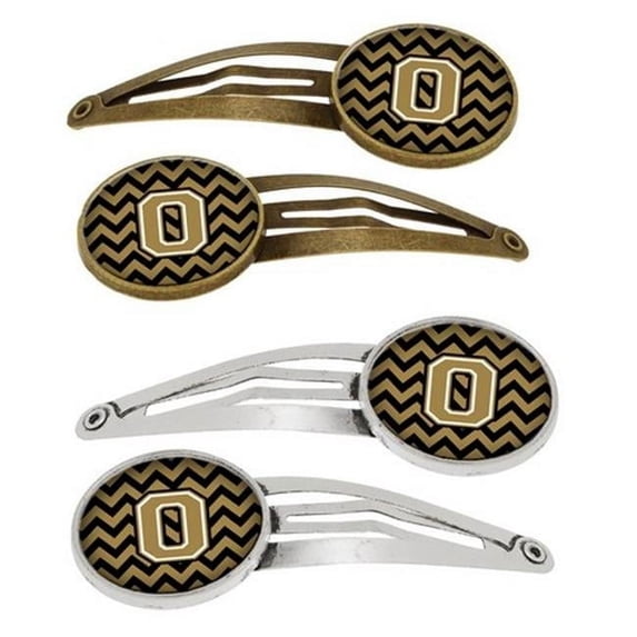 Carolines Treasures CJ1050-OHCS4 Letter O Chevron Black & Gold Barrettes Hair Clips