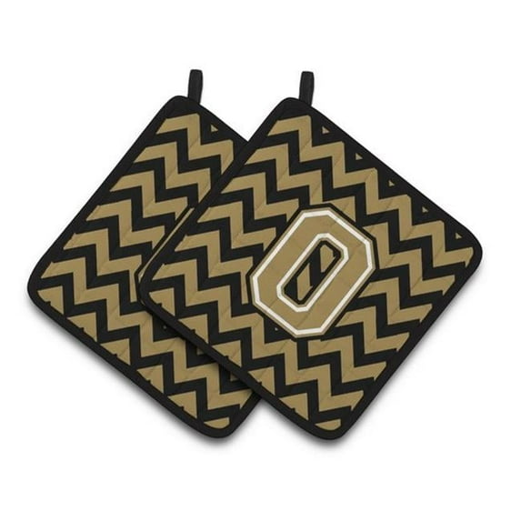 Carolines Treasures CJ1050-OPTHD Letter O Chevron Black & Gold Pair of Pot Holders, 7.5 x 3 x 7.5 in.