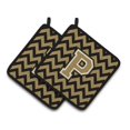 thumbnail image 1 of Carolines Treasures CJ1050-PPTHD Letter P Chevron Black & Gold Pair of Pot Holders, 7.5 x 3 x 7.5 in., 1 of 7