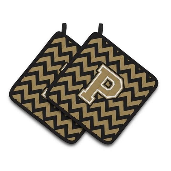 Carolines Treasures CJ1050-PPTHD Letter P Chevron Black & Gold Pair of Pot Holders, 7.5 x 3 x 7.5 in.