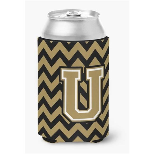 Carolines Treasures CJ1050-UCC Letter U Chevron Black & Gold Can or Bottle Hugger, 0.25 x 4 x 5.5 in.