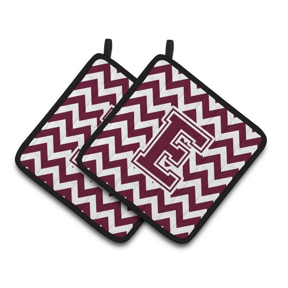 Letter E Chevron Maroon and White Pair of Pot Holders