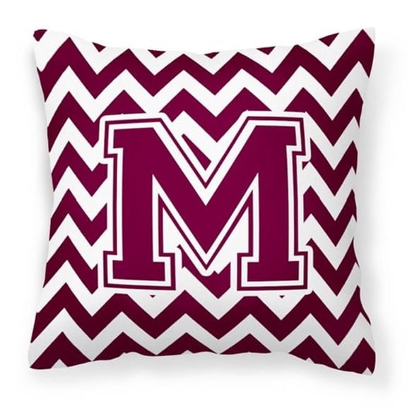 Carolines Treasures CJ1051-MPW1414 Letter M Chevron Maroon & White Fabric Decorative Pillow