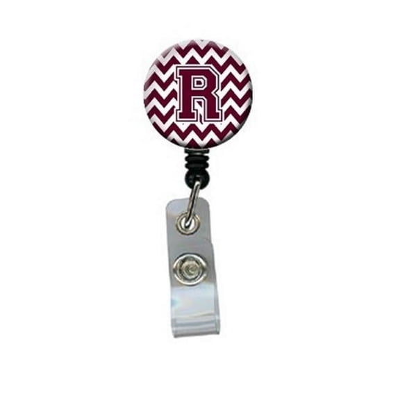 Carolines Treasures CJ1051-RBR Letter R Chevron Maroon & White Retractable Badge Reel, 5 x 1 x 2 in.