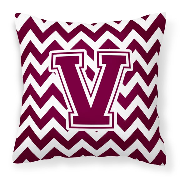 Carolines Treasures CJ1051-VPW1414 Letter V Chevron Maroon & White Fabric Decorative Pillow