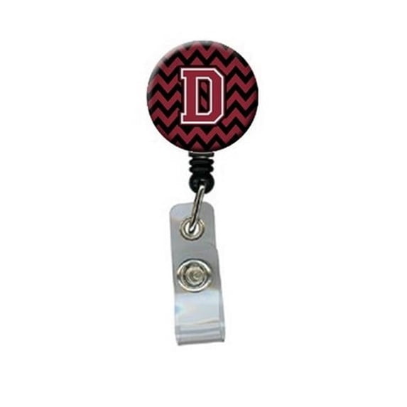 Carolines Treasures CJ1052-DBR Letter D Chevron Garnet & Black Retractable Badge Reel