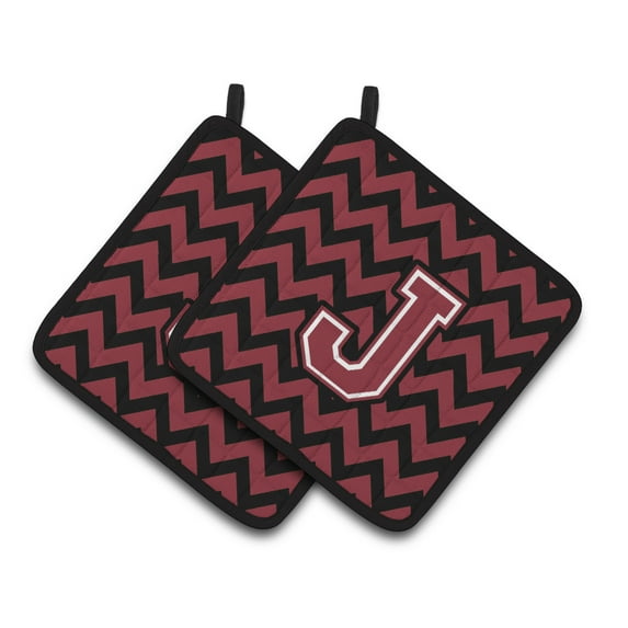 Carolines Treasures CJ1052-JPTHD Letter J Chevron Garnet and Black Pair of Pot Holders, 7.5HX7.5W, multicolor