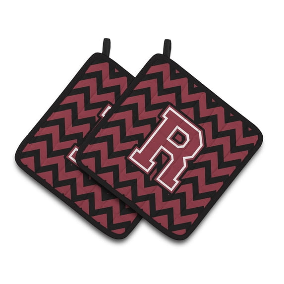 Letter R Chevron Garnet and Black Pair of Pot Holders
