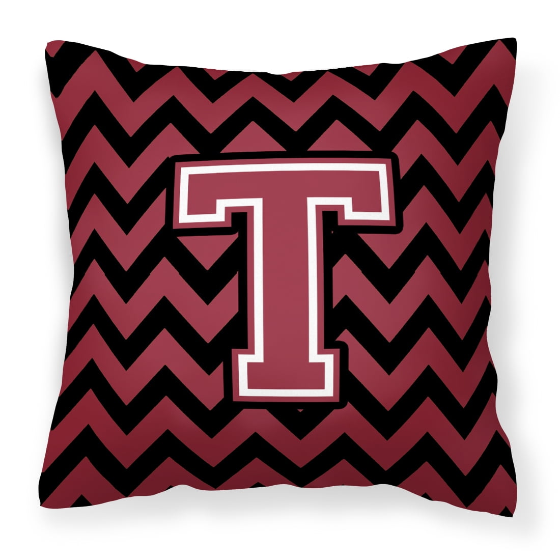 Letter T Chevron Garnet and Black Fabric Decorative Pillow