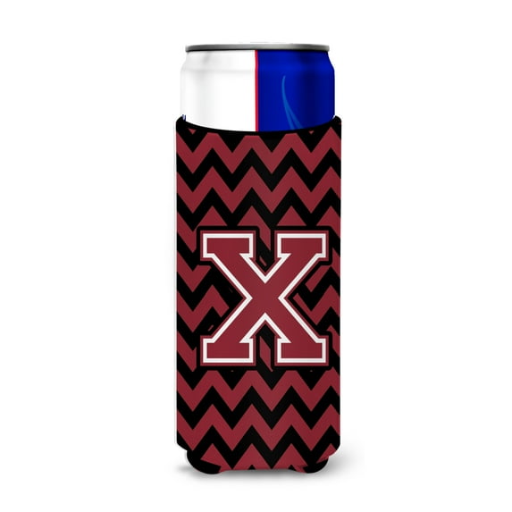 Carolines Treasures CJ1052-XMUK Letter X Chevron Garnet and Black Ultra Beverage Insulators for slim cans Slim Can