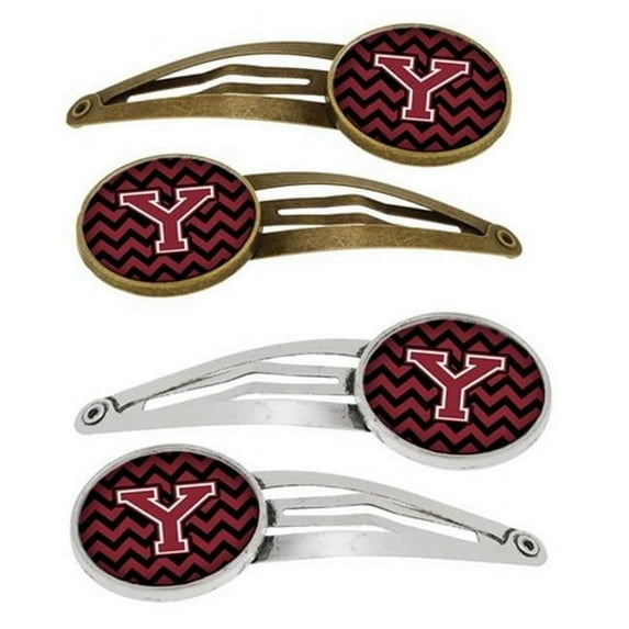 Carolines Treasures CJ1052-YHCS4 Letter Y Chevron Garnet & Black Barrettes Hair Clips, Set of 4