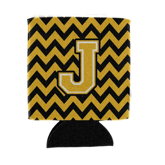 Carolines Treasures CJ1053-JCC Letter J Chevron Black and Gold Can or Bottle Hugger Can Hugger multicolor