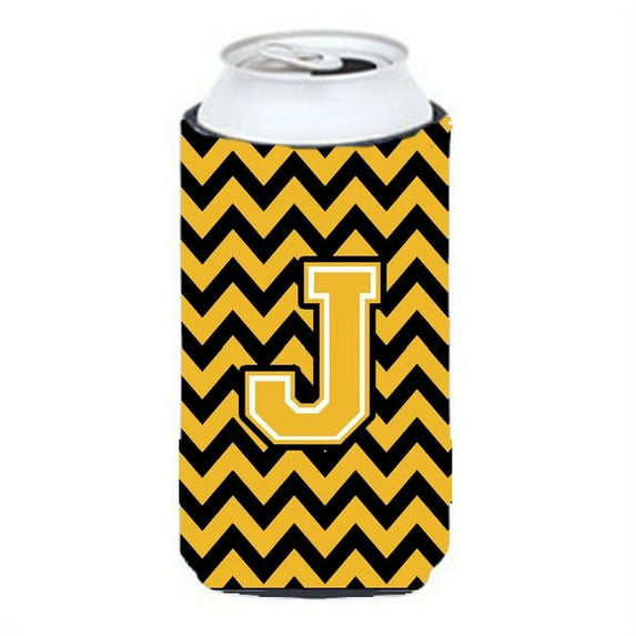 Carolines Treasures CJ1053-JTBC Letter J Chevron Black and Gold Tall Boy Beverage Insulator Hugger Tall Boy multicolor