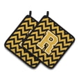 thumbnail image 1 of Carolines Treasures CJ1053-RPTHD Letter R Chevron Black and Gold Pair of Pot Holders, 7.5HX7.5W, multicolor, 1 of 2