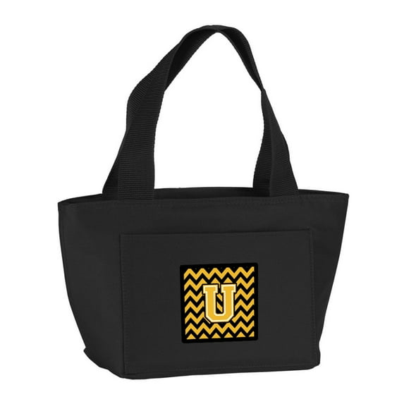 Carolines Treasures CJ1053-UBK-8808 Letter U Chevron Black and Gold Lunch Bag Large multicolor