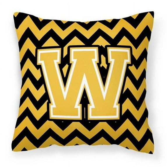 Carolines Treasures CJ1053-WPW1414 Letter W Chevron Black & Gold Fabric Decorative Pillow