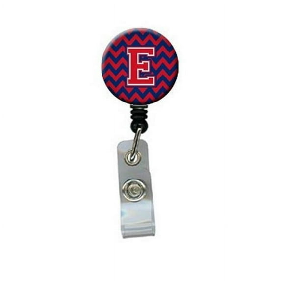 Carolines Treasures CJ1054-EBR Letter E Chevron Yale Blue & Crimson Retractable Badge Reel