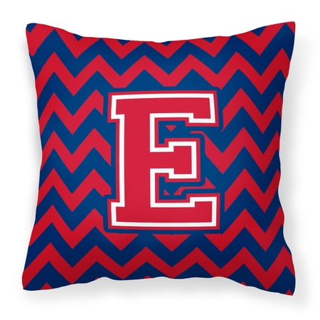 Carolines Treasures CJ1054-EPW1414 Letter E Chevron Yale Blue & Crimson Fabric Decorative Pillow