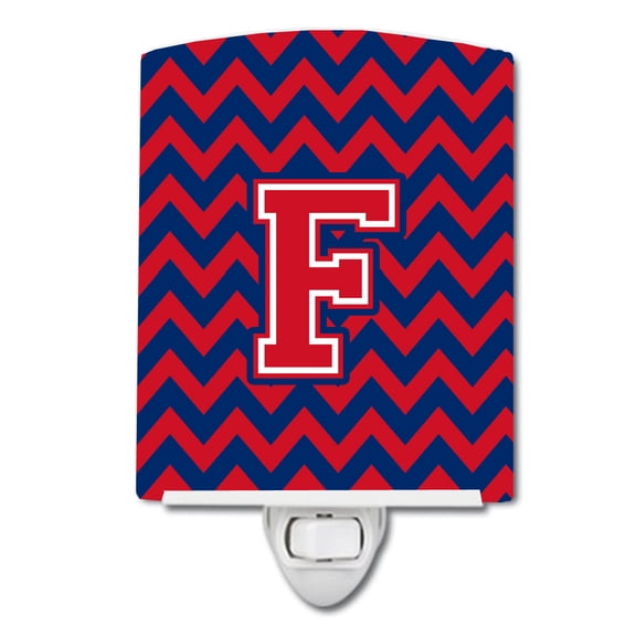 Carolines Treasures CJ1054-FCNL Letter F Chevron Yale Blue and Crimson Ceramic Night Light, 6x4x3", multicolor