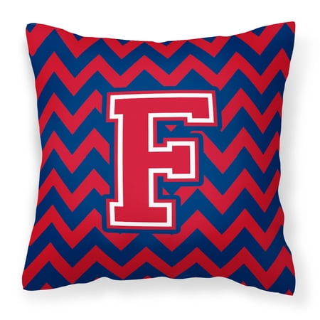 Carolines Treasures CJ1054-FPW1414 Letter F Chevron Yale Blue & Crimson Fabric Decorative Pillow